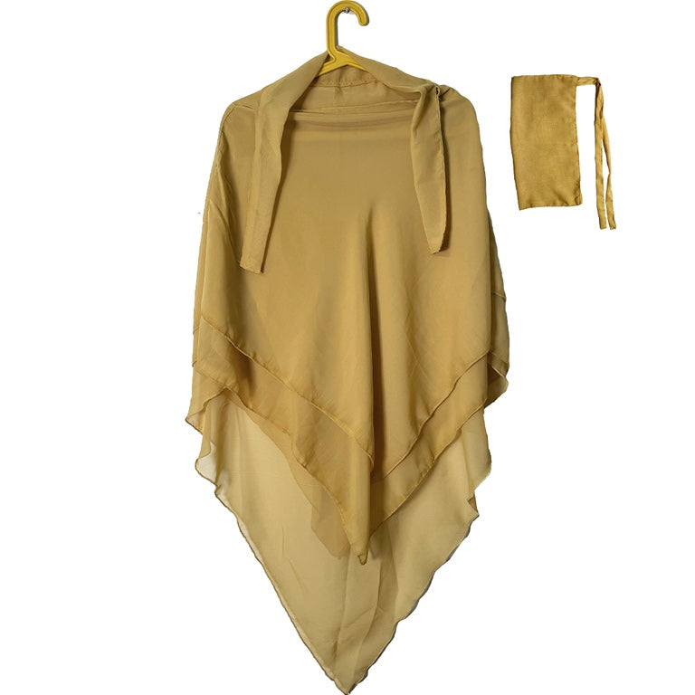 3 Layer Khimer Hijab with Niqab in Light Camel